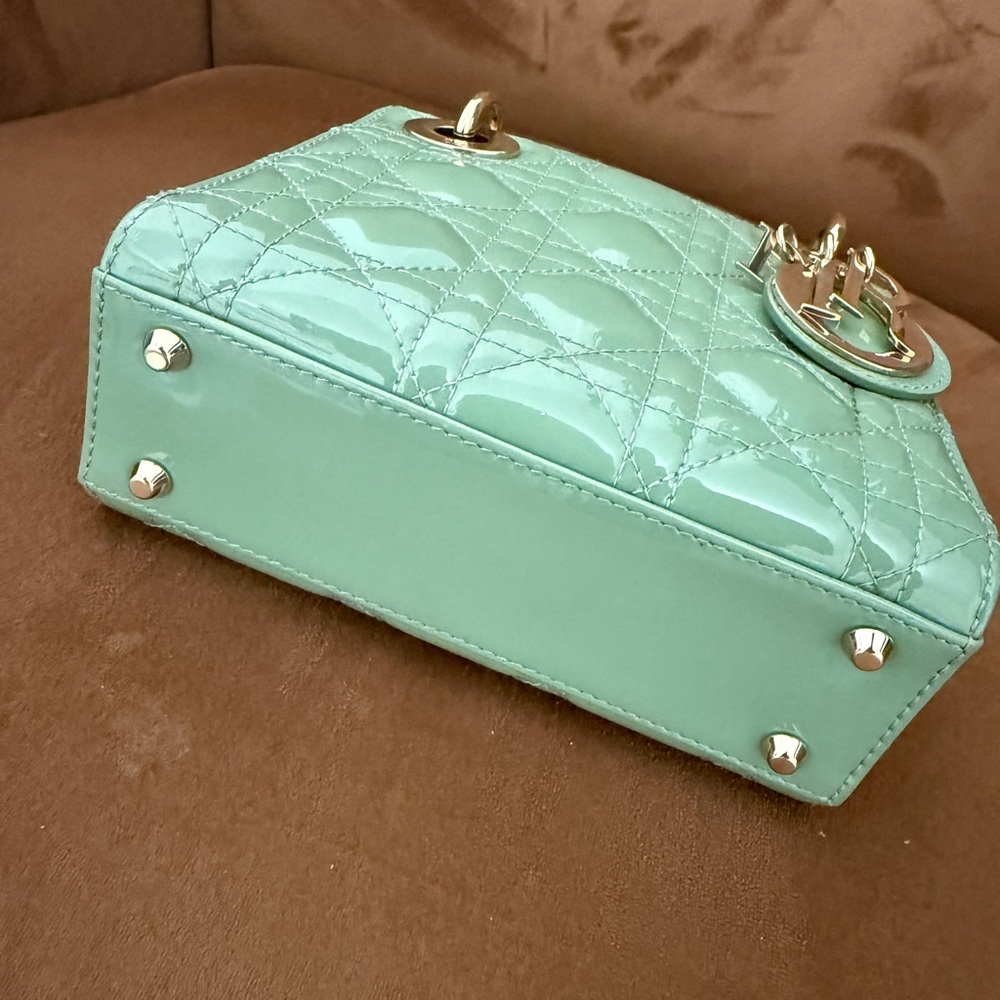 CHRISTIAN DIOR Patent Cannage Mini Lady Dior Mint Green Chain Strap - Picture 4 of 13